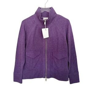 NEW‎ Diane Snyder Plum Cashmere Zip Front Cardigan Sweater Medium